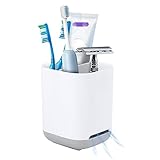 Zahnbürstenhalter, Zahnputzbecher, Abnehmbarer Zahnbürstenhalter Kunststoff, Toothbrush Holder, Badezimmer Elektrischer Zahnbürstenhalter mit Abflussloch, 2 Zahnbürstenfächer+1 Aufbewahrungsschlitz