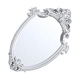 Lurrose Europäischer Wandspiegel Barockstil Silber Wandmontage Embossed Dekor Spiegel für Bad Flur Salon Vintage Retro Court Stil