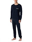 Schiesser Herren Schlafanzug Lang Wärmere Baumwolle - Fein Interlock Pyjamaset, Dunkelblau_179295, 54 EU