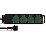 REV Steckerleiste, IP44, Gartenstecker, Aussensteckdose, für LED Lichterkette außen, 1,4m max. 3500W, schwarz