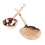 CopperGarden Kupfer Schaumlöffel & Schöpfkelle I 37 & 34 cm lang I Kupfer Löffel-Set mit Haken I flache Schaumkelle mit feinen Löchern I Schöpflöffel zum Servieren I Kellen Set Küche