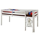 Stella Trading KENI Hochbett mit Leiter & 90 x 200 cm Liegefläche - Platzsparendes Kinder Etagenbett aus massiver Kiefer, weiß - 97 x 113 x 207 cm (B/H/T)