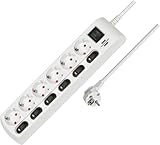 Brennenstuhl Steckdosenleiste einzeln schaltbar 6-fach mit 2-poligen Schaltern (Steckerleiste mit 1x Hauptschalter und 6x Geräteschalter, Mehrfachsteckdose 2m Kabel, erhöhter Berührungsschutz) weiß