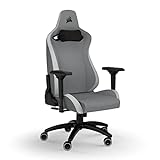 Corsair TC200 Gaming-Stuhl mit Stoffbezug, Standard Fit (Langanhaltenden Komfort, Bezug aus Weichem Stoff, Integrierte Lendenstütze aus Schaumstoff, 4D-Armlehnen) Hellgrau/Weiß