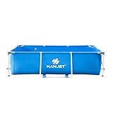 Hanjet Steel Frame Pool Set PE Rahmenpool Schwimmbecken Aufstellpool Gartenpool Sommer Swimingpool Stahlrahmenpool Planschbecken für Außenbereich Hinterhof, eckig, Blau (300x200x75cm)