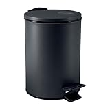 Spirella Kosmetikeimer 3L Schwarz Edelstahl mit Absenkautomatik, Anti-Fingerabdruck, Softclose, großem Fußpedal, leicht zu reinigen – Elegantes Design für Bad oder Küche, Maße 25x16,8x16,8 cm, Swartz