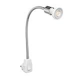 ledscom.de Steckdosenlampe LESCH Leselampe Schwanenhals, Schalter, Chrom inkl. GU10 LED Reflektorlampe 5,558W 535lm 30° weiß