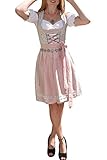 Golden Trachten-Kleid Dirndl Damen 3 TLG, Midi für Oktoberfest, mit Schürze und Bluse, 502GT (34),Grau