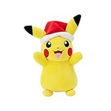 Pokémon PKW3376-20 cm Winter Plüsch - Pikachu mit Weihnachtsmütze, offizielles Pokémon Plüsch