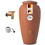 GARANTIA AMPHORE Regentonne Set 240 Liter Terrakotta – Wassertank mit Auslaufhahn + Fallrohranschluss – Frostsicherer Regenwassertank/Regenwassertonne – Wassertonne für Garten – Wasserfass Dekor