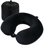 Rubotech Reisekissen (Essentials) - 100% Memory Foam - U-förmiges Nackenkissen mit samtweichem Bezug - Nackenhörnchen - Ideal für Reisen, Flugzeug, Auto, Büro und Zuhause, waschbar (Schwarz)