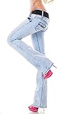 Trendstylez Damen Bootcut Hüft Stretch Jeans Hose hellblau W340 Größe 44