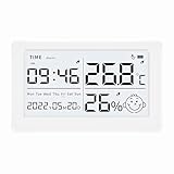 Mengshen Digitales Hygrometer Wiederaufladbares Raumthermometer mit Wecker Datumsanzeige Komfortlevel Symbole für Zuhause Babyzimmer Wandmontage möglich