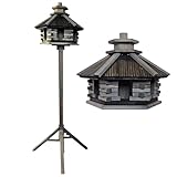Vogelhaus aus Holz – Futterhaus für Wildvögel, in 3 Farben, mit oder ohne Ständer – Langlebig und dekorativ für Garten & Balkon (Vogelhaus mit Ständer, Grau/Schwarz)