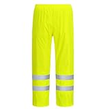 AUYAO Leichte Regenhosen für Herren Damen Regen Warnschutzhose Winddichte Outdoorhose für Fahrrad Trekkinghose mit Reflektoren Wanderhose Warnschutz Regen-Latzhose Warnregenhose Arbeitshose (Gelb,180)