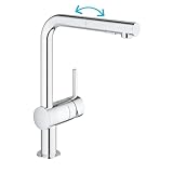 GROHE Minta - Einhand- Küchenarmatur (L-Auslauf, herausziehbare Dual-Spülbrause, 360° schwenkbar, kratzfest) , chrom, 30274000