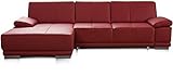 CAVADORE Eckcouch Corianne / Modernes Leder-Sofa mit verstellbaren Armlehnen und Longchair / 282 x 80 x 162 / Echtleder, rot