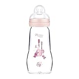 MAM Feel Good A163 Trinkflasche aus Glas, mit patentiertem SkinSoftTM Silikon-Sauger 2, besonders weich, für Babys ab 0 Monaten, 260 ml, Rosa