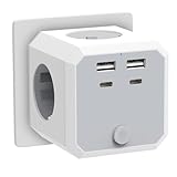 Steckdosenadapter 4 Fach,Steckdosen mit Schalter,8 N 1 Steckdosenleiste für Küche,Reise und Büro,Weiß