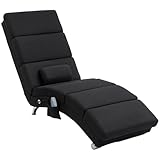 HOMCOM Relaxliege mit 5 Massagemodi Loungesessel mit Lendenkissen, Heizfunktion, Liegesessel mit Seitentasche, Fernbedienung, Leinenoptik, Relaxsessel Chaiselongue Schwarz