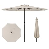 COSTWAY Sonnenschirm 350 cm, großer Gartenschirm mit Kurbel, Terrassenschirm mit 8 Rippen, Balkonschirm, Marktschirm für Garten, Balkon, Terrasse (Beige)