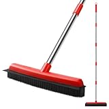 Mitclear Gummibesen mit Ausziehbarer Griff(154cm), Bodenbürste mit Gummiborsten und Bodenabzieher, Besen für Teppich Steinböden Hartholz Fliesen, Katzen Hunde Tierhaar Trapper, Innen-/Außenbereich