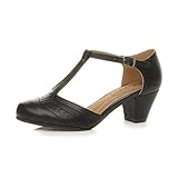 Damen Mitte Blockabsatz T-Riemen Ausgeschnitten Brogues Pumps Sandalen Größe 6 39