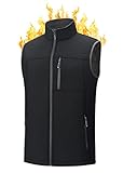 BAYGE Herren Thermo Weste Ärmellose Fleeceweste Wasserdicht Leicht Winddicht Atmungsaktiv Stehkragen Warm Softshell Weste Outdoor Jacke mit Reißverschlusstaschen, Schwarz, L