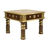 Oriental Galerie Indischer Beistelltisch mit Brass Verzierung Tisch Beistelltisch Kaffeetisch Nachttisch Braun Gold 60 cm
