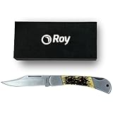 Roy Jagdmesser mit Geweihlook Griff, Hirschfänger Messer, Trachtenmesser für lederhose Klappmesser Zweihandmesser, Taschenmesser Outdoor mit Geschenkbox