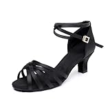 Danzschuhe Damen Latein für Damen Schwarz Professionelle Tanzschuhe Ballsaal Party Salsa Tanzübung Performance Schuhe Schwarz 5 cm 40 EU