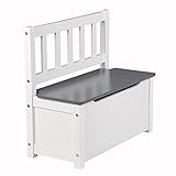 WOLTU Kinderbank mit Stauraum, Kindersitzbank mit Rückenlehne, Kindertruhenbank, Spielzeugtruhe mit Deckel Klappdämpfer, 58 x 53 x 27,5 cm, passend zu Sitzgruppe, Weiß+Grau