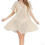 Damen Bikini Cover Up Strandkleid Sommer Häkel Chiffon Strandkleider Bikini überwurf Strickkleid Cremefarben Klein