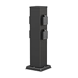 ledscom.de Garten Steckdosensäule Polly für außen, IP44, 4-Fach, Edelstahl, schwarz, eckig, 40 cm