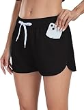 LYRIKER Badeshorts Damen Badehose High Waist Bade Gym Shorts Schwimmhose Schwarz XXL