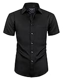 siliteelon Herrenhemd Schwarz Regular Fit Langarm Herrenhemden Freizeithemd Regular Business Hemd Elastiscer Muster Hemd.Mittel