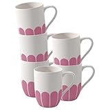 Villeroy & Boch - Fleur Cassis Henkelbecher 6er Set, Becher für Kaffee & Heißgetränke, Tasse mit Griff, Kaffeebecher, Kaffeetasse, Spülmaschinenfest & Mikrowellensicher, Premium Porzellan, Pink