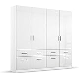 Rauch Möbel Celle Schrank Drehtürenschrank in Weiß / Hochglanz Weiß, 4-türig mit 8 Schubladen, inkl. Zubehörpaket Basic 1 Kleiderstange 2 Einlegeöden, BxHxT 181x197x54 cm