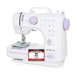 Emerio Nähmaschine für Kinder und Anfänger, SEW-121820, 12 Stichmuster, Mini mit Fußpedal, Strom und Batteriebetrieb, Zuhause, LED Licht, Vor und Rückwärtsautomatik, Weiß/Rosa