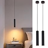 SXHZLY Pendelleuchte Schwarz, Hängelampe GU10 Zylinder mit 5W LED Leuchtmittel, Moderne LED Hängeleuchte für Schlafzimmer Nachttisch,Küche, Esstisch, Wohnzimmer Warmweiß 3000K (30cm 2Stück)