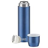 Lurch 240914 Isolierflasche / Thermoflasche für heiße und kalte Getränke aus doppelwandigem Edelstahl mit Becher 0,45l, denim blue