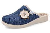 Fly Flot Damen Ciabatta Donna Invernale In Tessuto Con Applicazione Floreale Schiebe-Sandalen, blau, 39 EU