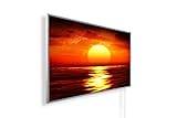 Infrarotheizung mit Bild – Bildmotiv – TÜV SÜD - 1200 Watt Bildheizung + Smart Thermostat + Könighaus APP - Weißer Rahmen (46. Sonnenuntergang)