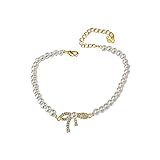 Yinguo Edelstahlarmbänder für Frauen Weiße Süßwasserperle Damen Armband Schleife Knoten Perlenarmband Waldserie Mädchen Armband Schmuck Ohrringe und Halskette für Mädchen (b-grau, Einheitsgröße)