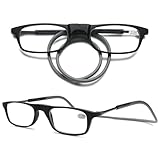 VEVESMUNDO Magnetische Lesebrillen um den Hals Klemmen Leicht Magnetverschluss Damen Herren Lesehilfe Brillen mit magnet (1 Stück Schwarz&Grau, 1.5)
