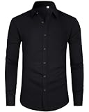 J.VER Hemd Herren Modern Bügelleichtes Langarmshirt Wrinkle Free Formal Oberhemd Dehnbar Herren Hemd Leicht Einfarbig Freizeithemden,Schwarz,L