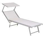 Enrico Coveri Mare Professionelle Klappliege aus Aluminium, mit Sonnendach und Bezug aus Textilene, perfekt für Strand, Pool und Garten (weiß)