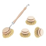 4er Set Spülbürste Holz, Made in Germany, Spülbürsten aus Holz mit Naturborsten aus Fibre und Holzgriff, Holzspülbürste mit Wechselkopf, Ersatzkopf Natur, Bürsten für Küche