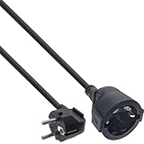 InLine Verlängerungskabel, Stromkabel, 1m, Schutzkontakt Stecker gewinkelt/Buchse, H05VV-F, Innenbereich, erhöhter Berührungsschutz, schwarz, 16400Y