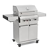 TAINO PLATINUM 3+1 Gasgrill komplett Edelstahl Sear-Burner Power-Zone Keramik-Brenner BBQ Grillwagen Griller Gusseisen Seitenkocher Piezozündung (PLATINUM 3+1)